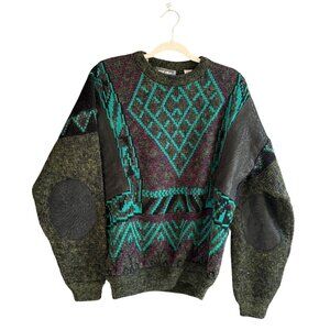 Vintage 80s 90s Mark Elliot Acrylic Nylon Sweater Genuine Leather size Medium